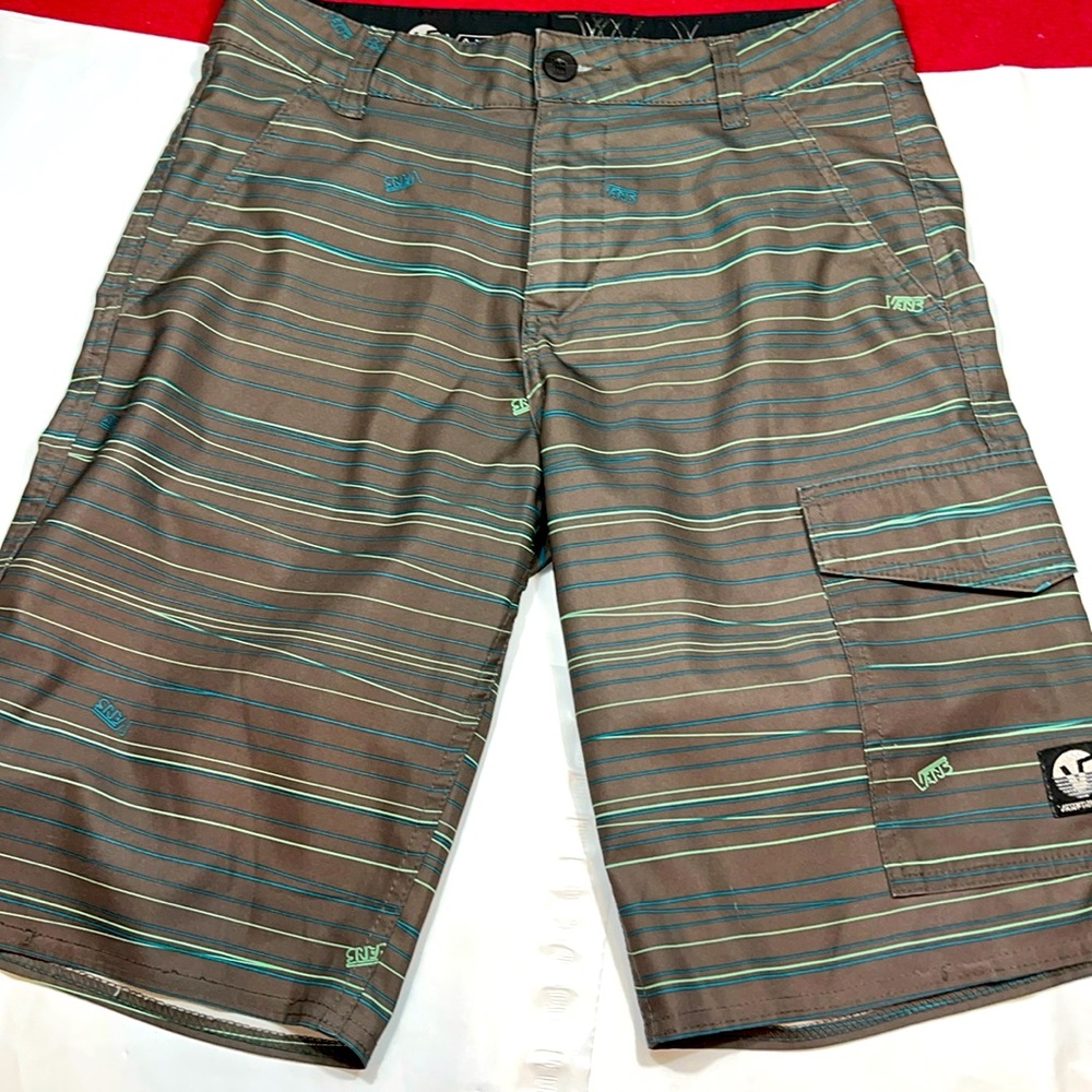 VANS GRAY swim TRUNKS GREEN BLUE STRIPES Vanphibian SERIES Board Shorts MENS 28
